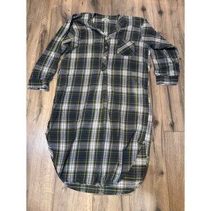 L.L. Bean Mens Medium Tartan Blue Green Plaid 100% Cotton Nightshirt 1994 USA